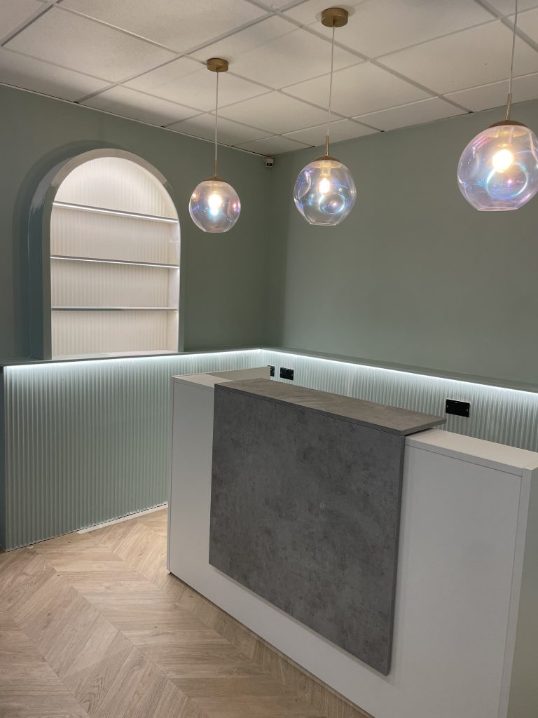 Aesthetic clinic lighting installation - after - reception commercial electrical services in Birmingham